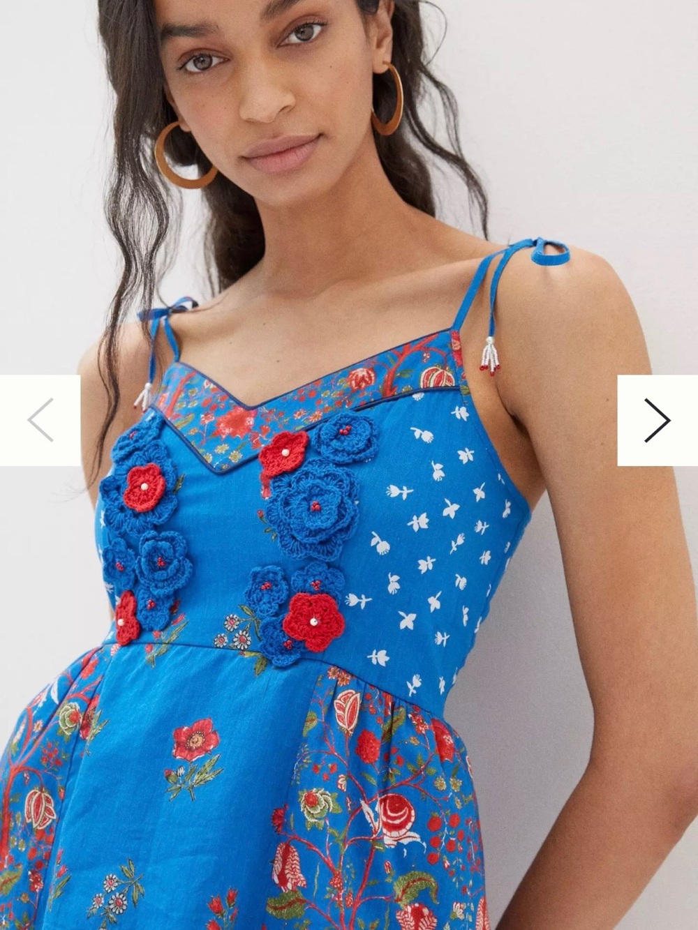 Anthropologie Nikasha Blue Floral Crochet Babydoll Top Small